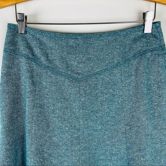 Loft green blue tweed wool preppy academia office midi skirt 4 - Picture 2 of 7